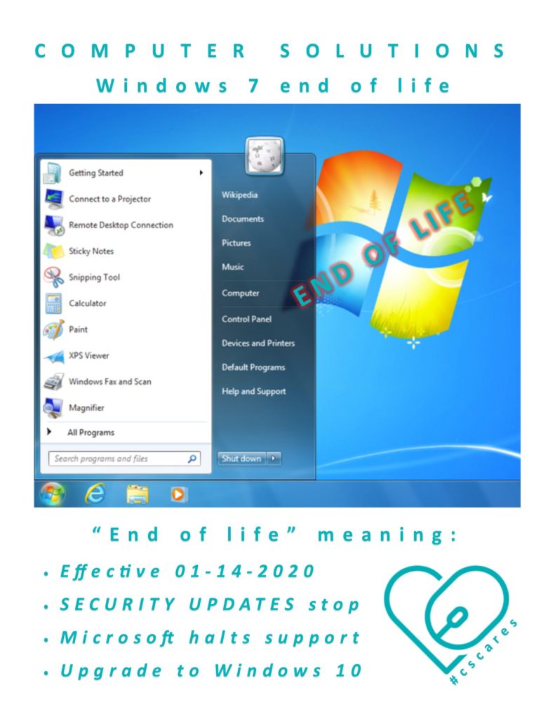 text- Windows 7 end of life - end of life meaning -security updates stop - Microsoft halts support - effective 1-14-2020