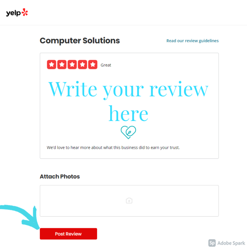 yelp -blue arrow pointing to post review