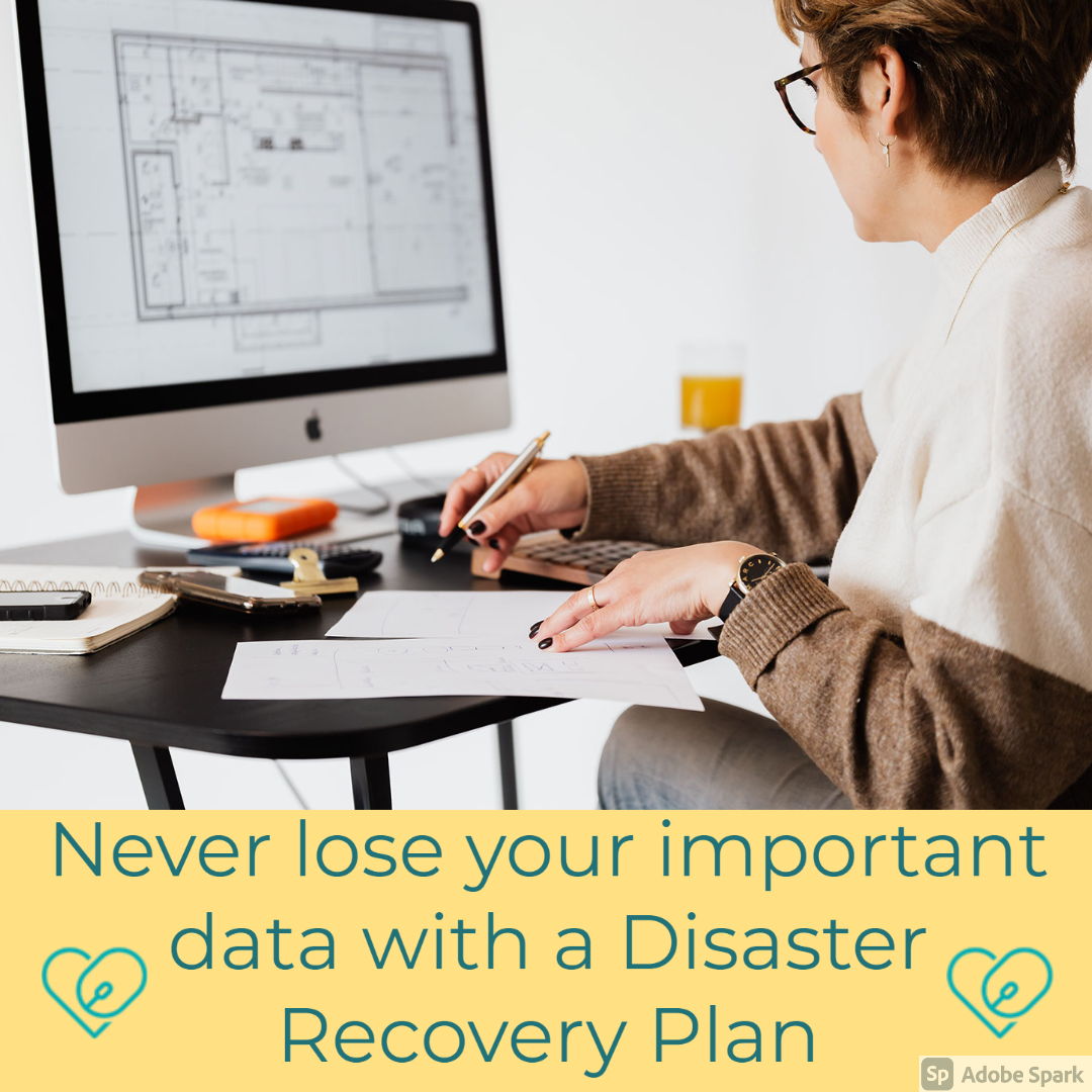 Graphic- short haired woman working on designing a home layout.

Text - never lose your important data with a disaster recovery plan