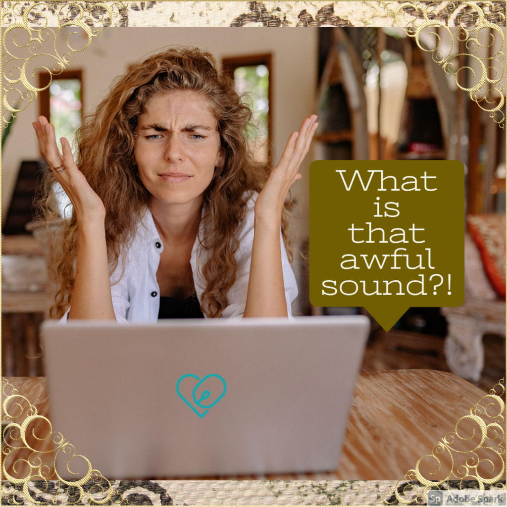 Text - "What is that awful sound?"

Image- woman staring at her laptop, hands up in frustration