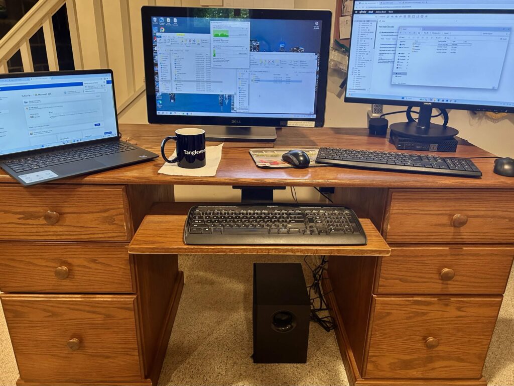 Computer workstation setup with multiple monitors